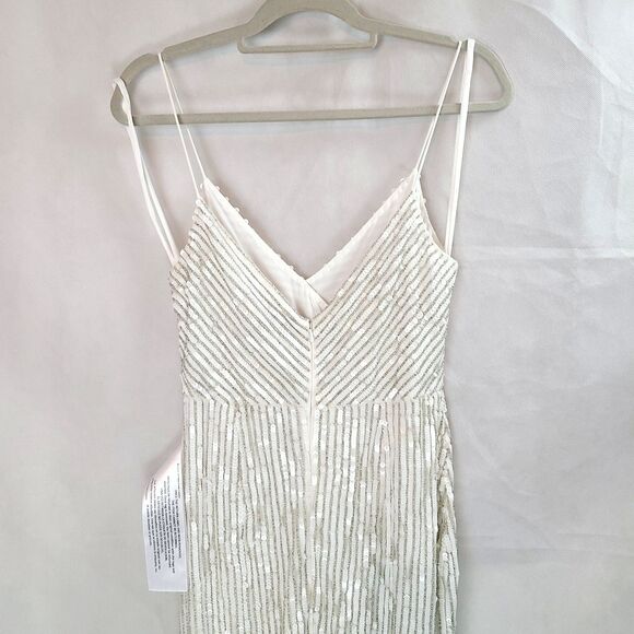 New MAC DUGGAL (10817) White Sequin & Silver Beads Spaghetti Strap Gown Wn's (8) - Picture 6 of 16